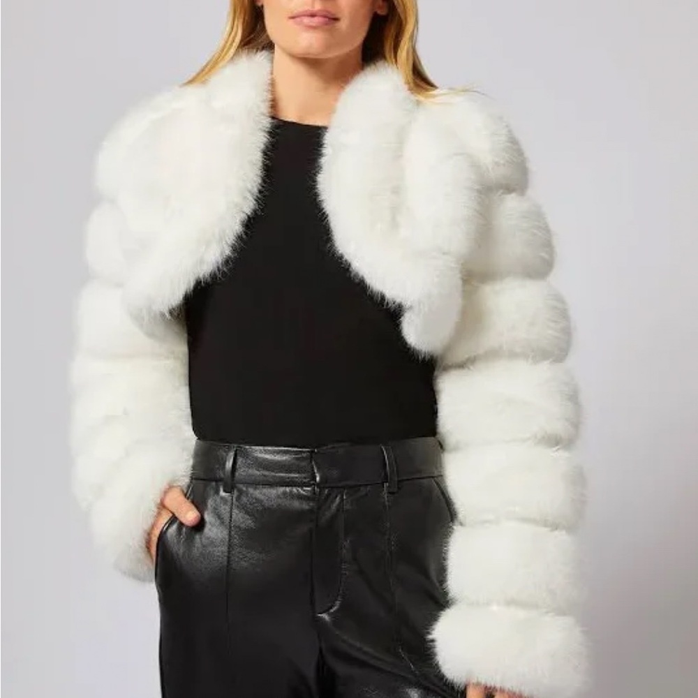 Adrienne Landau Cropped Channel Quilt Fox Faux Fur Jacket